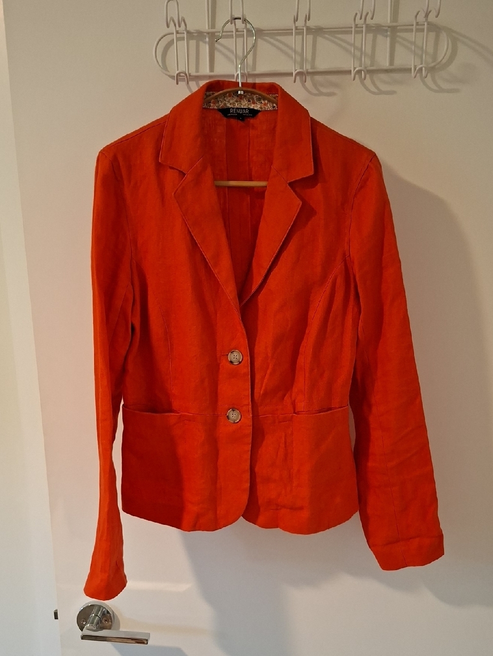 100% Linen Vibrant Orange Nipped-waist Blazer with Patch Pockets (Size US 4)